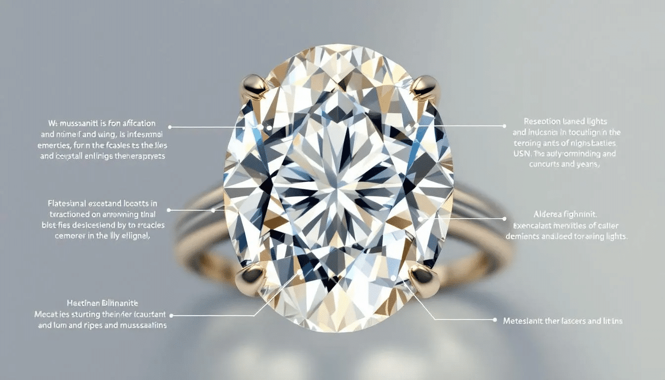 An illustration showing a close-up of what is moissanite, highlighting its brilliance and clarity.