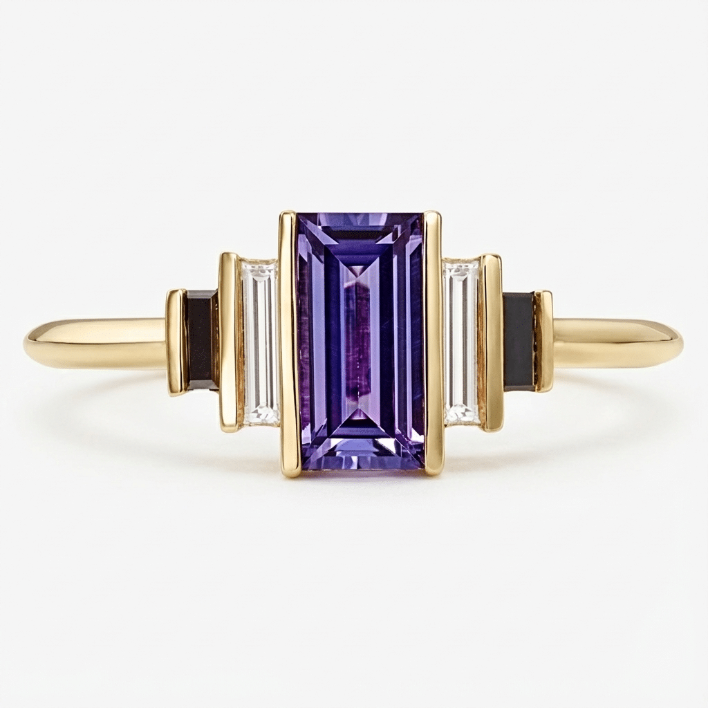 Emerald Purple Aurelia Moissanite Ring-1 Emerald Purple Aurelia Moissanite Ring - Image 1