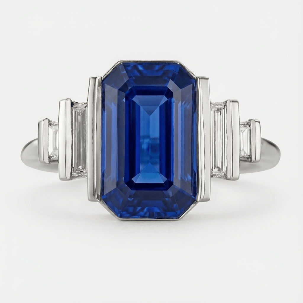 Geometric Emerald Blue Aurelia Moissanite Ring-1 Geometric Emerald Blue Aurelia Moissanite Ring - Image 1