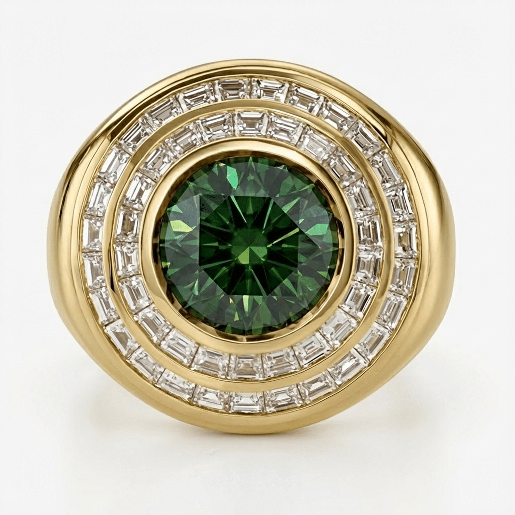 Round Green Sovereign Moissanite Ring-1 Round Green Sovereign Moissanite Ring - Image 1