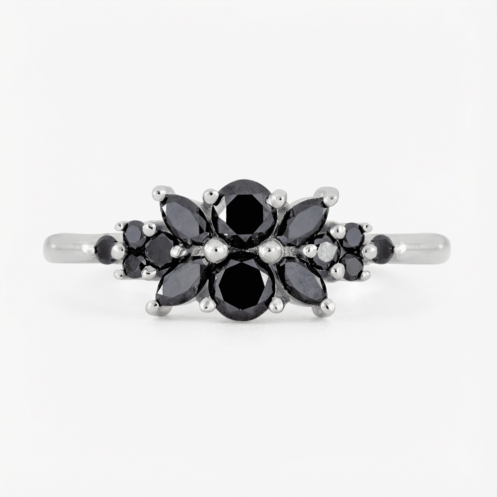Round and Marquise Black Cluster Moissanite Ring Round and Marquise Black Cluster Moissanite Ring - Image 1
