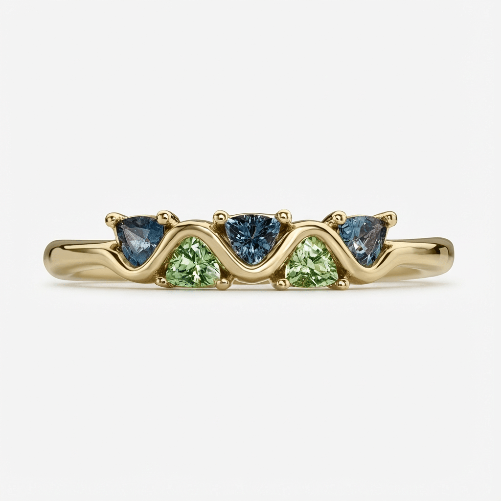 Trillion Blue and Green Pulse Moissanite Ring-1 Trillion Blue and Green Lush Moissanite Ring - Image 1