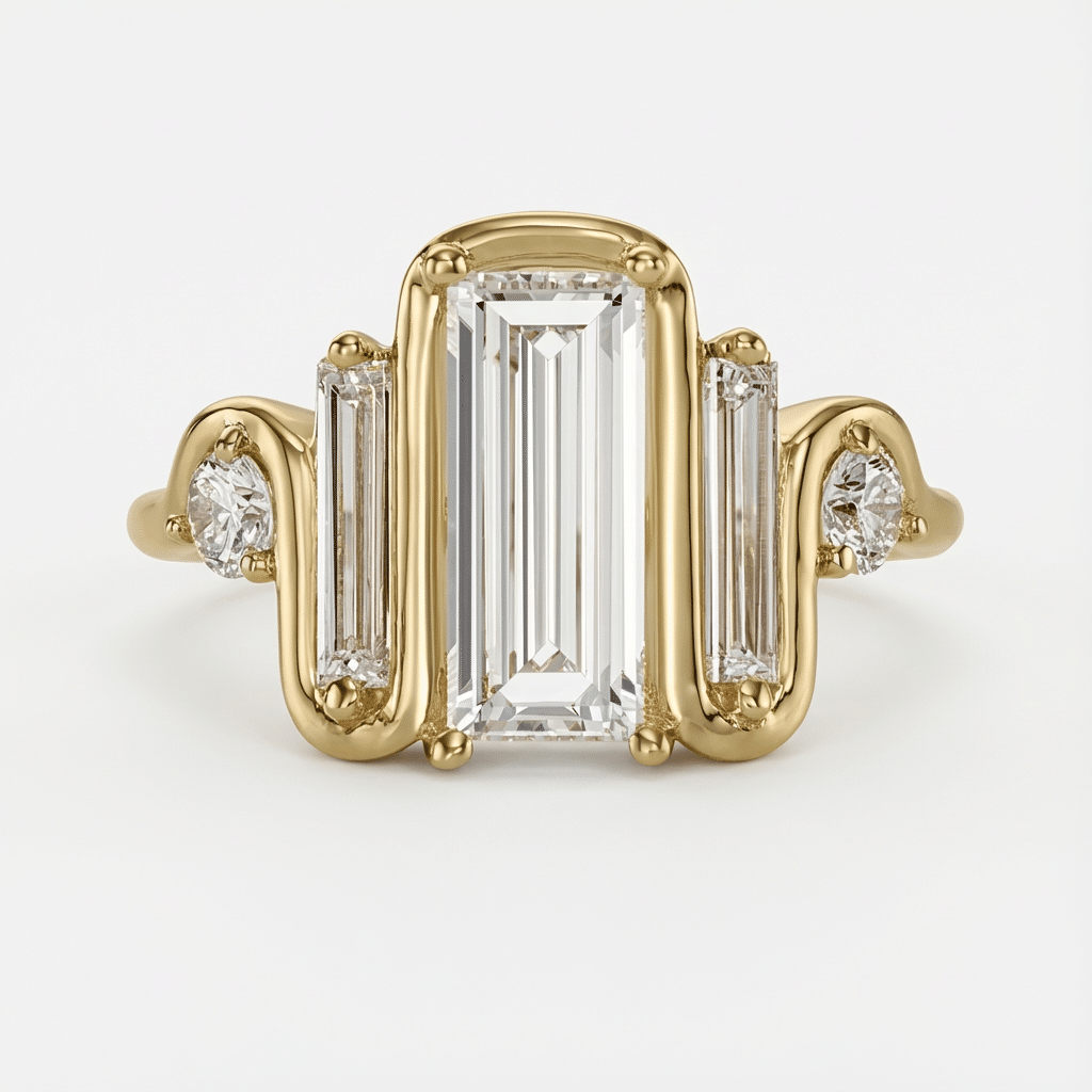 Triple Emerald Aurelia Moissanite Ring 4ct-1 Triple Emerald Aurelia Moissanite Ring - Image 1